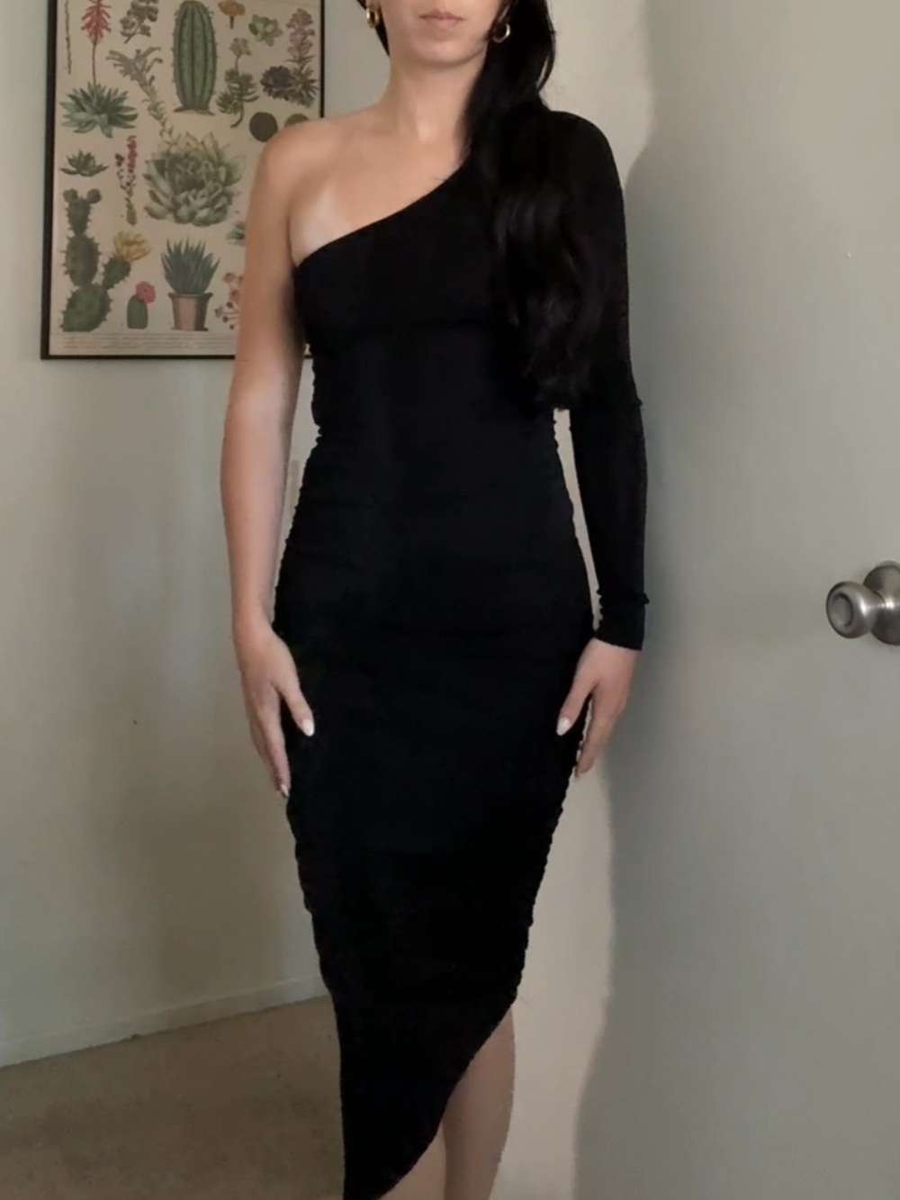 LIKELY Black One-Shoulder Ruched Mini Dress